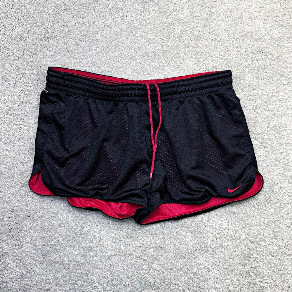 Nike Dri-FIT Track Running Shorts Womens Large Black Pink Mesh Athletic Gym